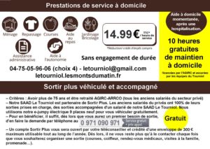 Flyer pour le maintien à domicile et l'offre Sortir Plus véhiculé et accompagné